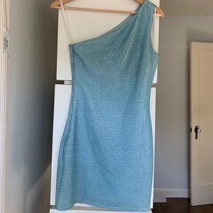 Superdown light blue shimmer bodycon dress
